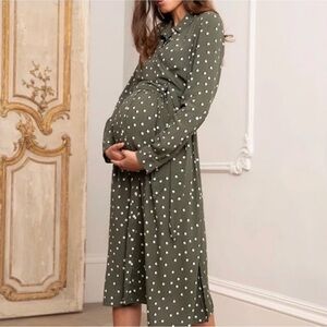 Seraphine Olive Green Polka Dot Wrap Dress - Maternity and Nursing Friendly